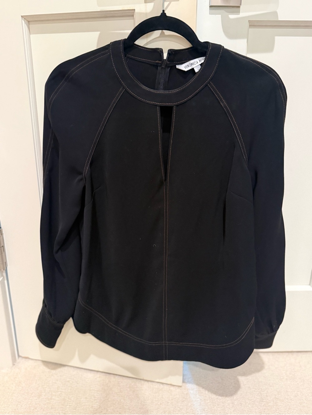 Veronica Beard Black Long-Sleeve Crewneck Top with Center Seam